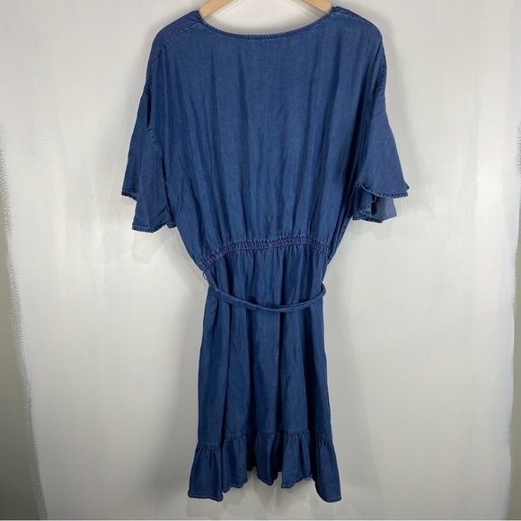 Lauren Conrad Chambray Ruffle Trim Tie Waist Flutter Sleeve Mini Dress XXL 2XL - Picture 6 of 6